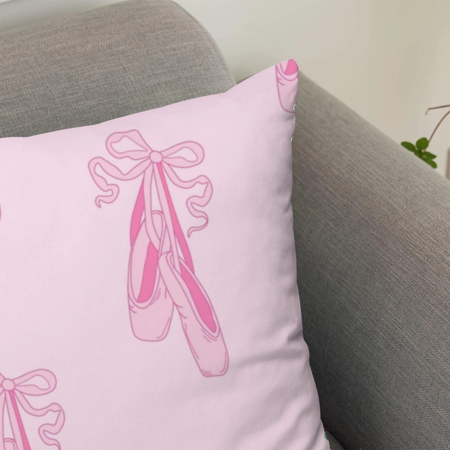 Farmhouse Throw Pillow Cover Set of 2 Female Pink Ballet Slippers Soft Couch Pillow Covers Square Cushion Covers for Home Sofa Car Living Room Bed Office 16 * 16inches