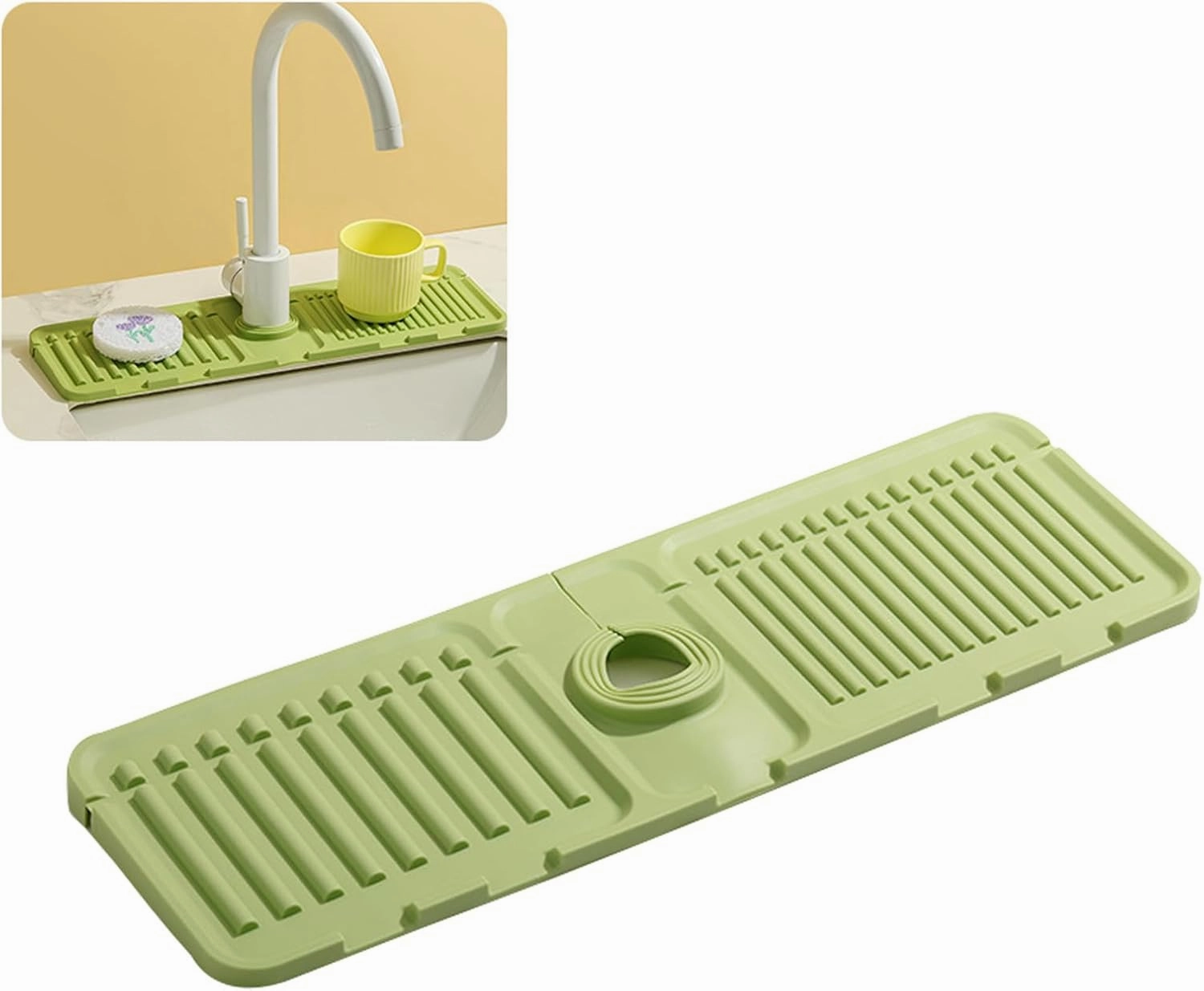 Faucet Mat for Kitchen Sink - 2024 Upgraded Premium Silicone Splash Guard with Fast Drying Properties - Protective Sink Tray Ideal for Stone Sinks in Kitchen & Bathroom (1, Green)