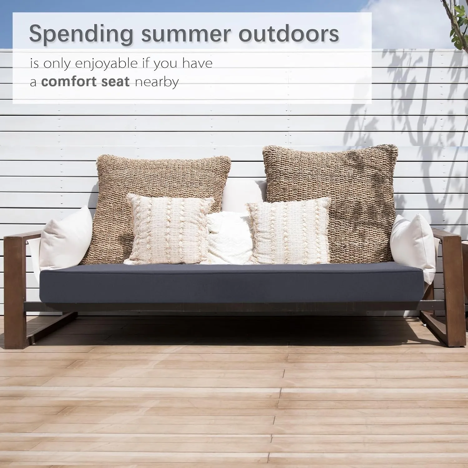 Favoyard Outdoor Bench Cushion 48 x 18 Inch Waterproof Patio Furniture Cushions 3-Year Color Fastness Garden Sofa Settee Couch Swing Pads with Handle and Adjustable Straps, Navy Blue