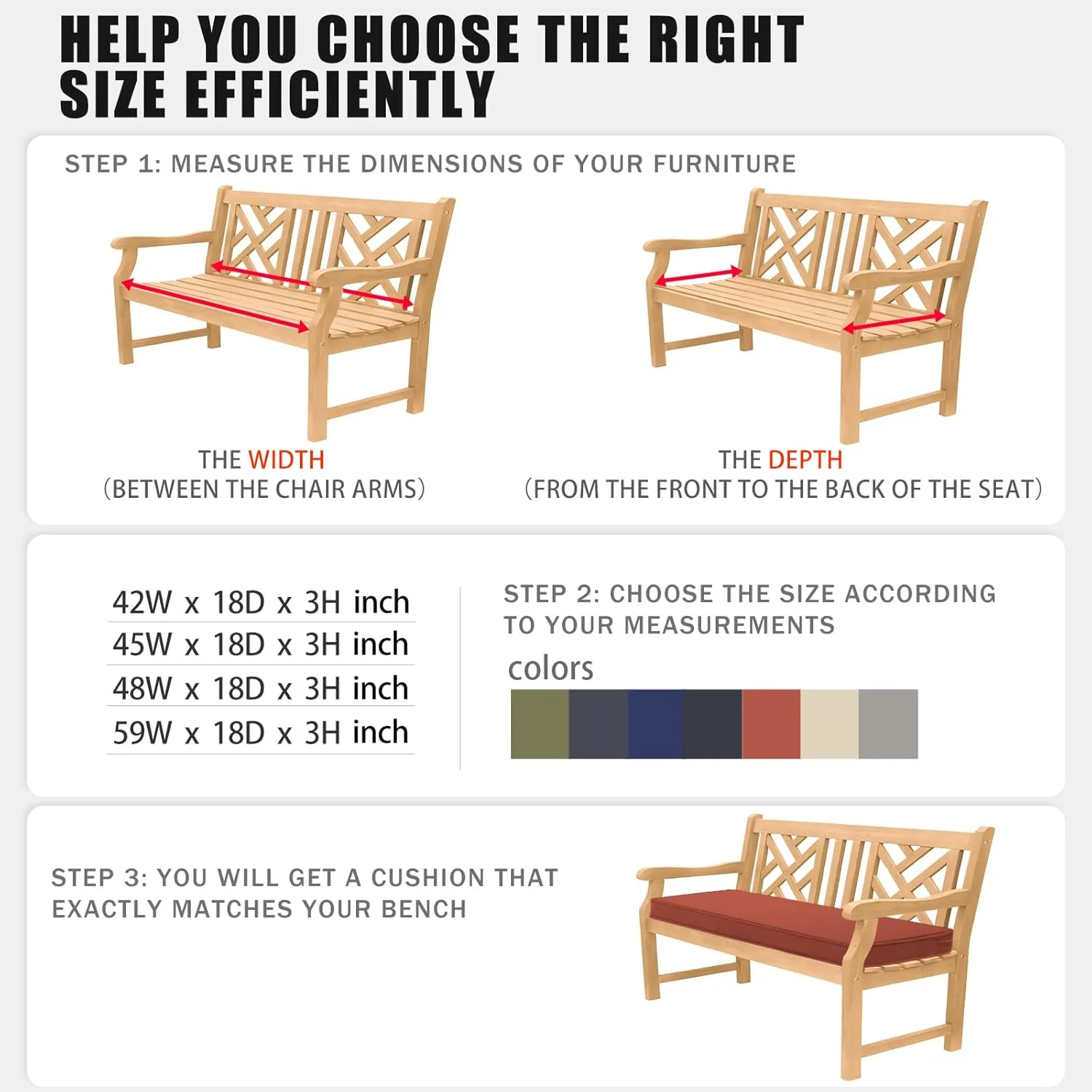Favoyard Outdoor Bench Cushion 48 x 18 Inch Waterproof Patio Furniture Cushions 3-Year Color Fastness Garden Sofa Settee Couch Swing Pads with Handle and Adjustable Straps, Spice