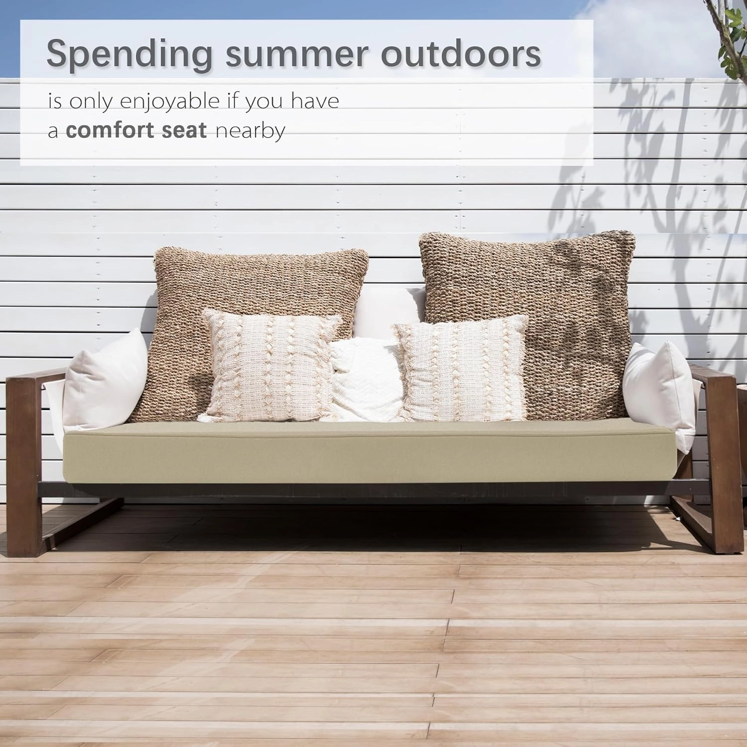 Favoyard Outdoor Bench Cushion 42 x 18 Inch Waterproof Patio Furniture Cushions 3-Year Color Fastness Garden Sofa Settee Couch Swing Pads with Handle and Adjustable Straps, Beige
