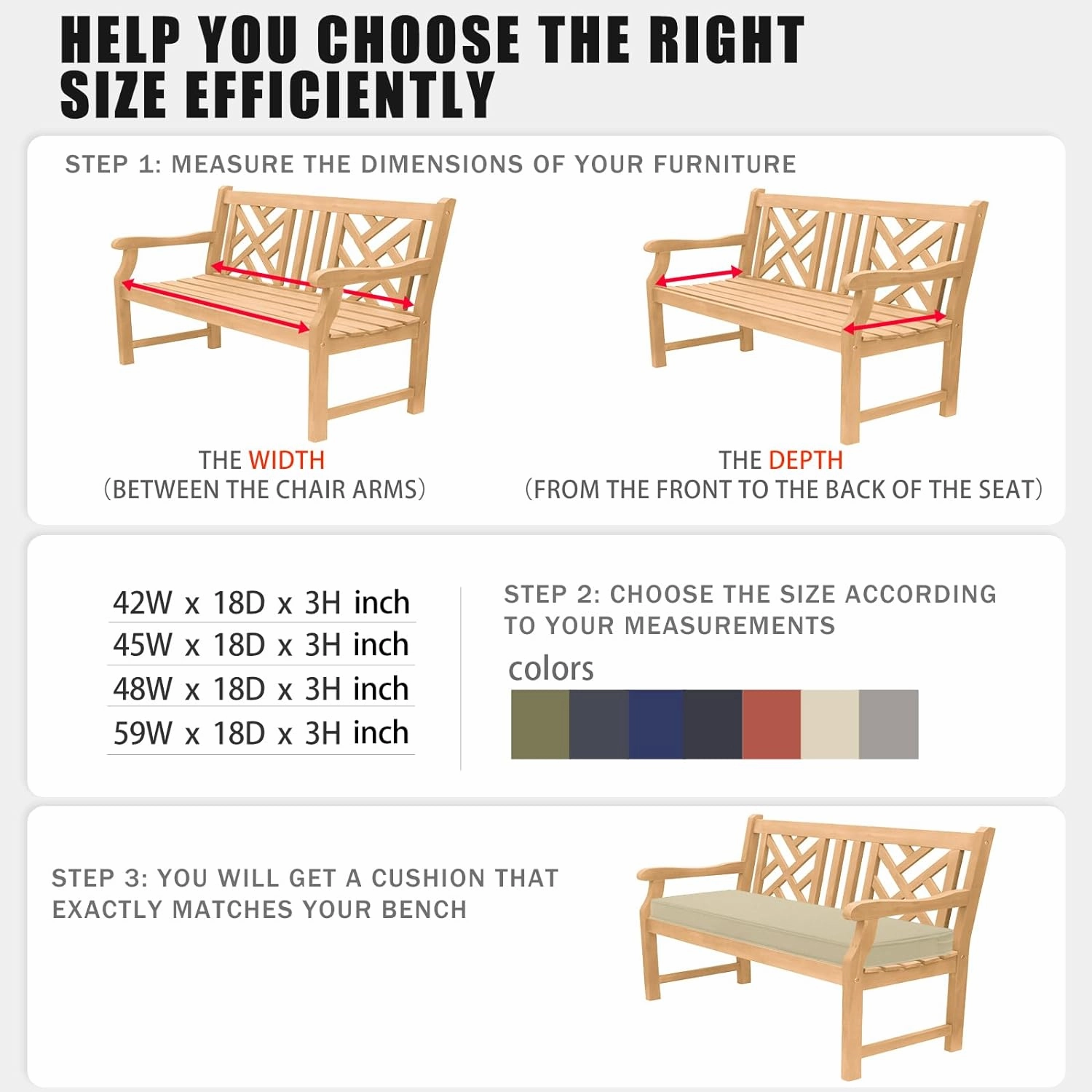 Favoyard Outdoor Bench Cushion 42 x 18 Inch Waterproof Patio Furniture Cushions 3-Year Color Fastness Garden Sofa Settee Couch Swing Pads with Handle and Adjustable Straps, Beige