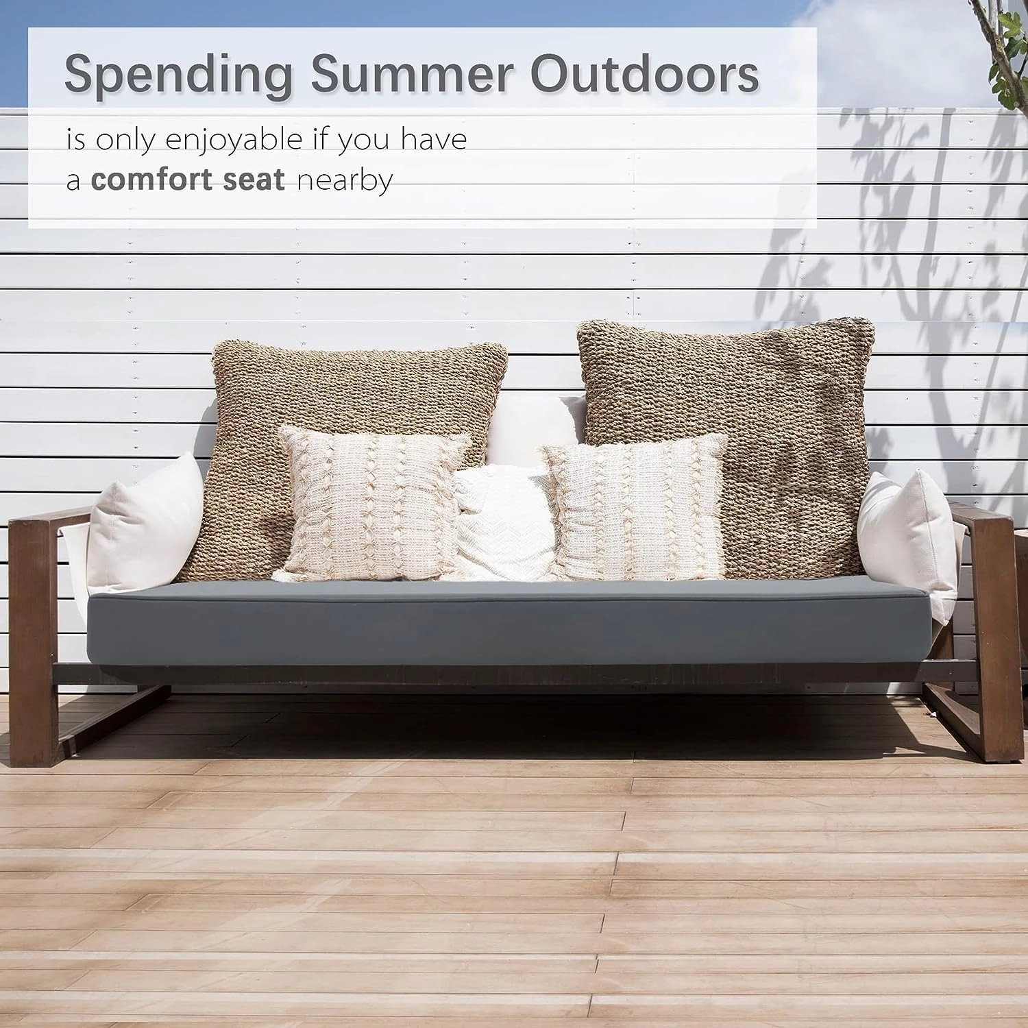 Favoyard Outdoor Bench Cushion 42 x 18 Inch Waterproof Patio Furniture Cushions 3-Year Color Fastness Garden Sofa Settee Couch Swing Pads with Handle and Adjustable Straps, Dark Gray