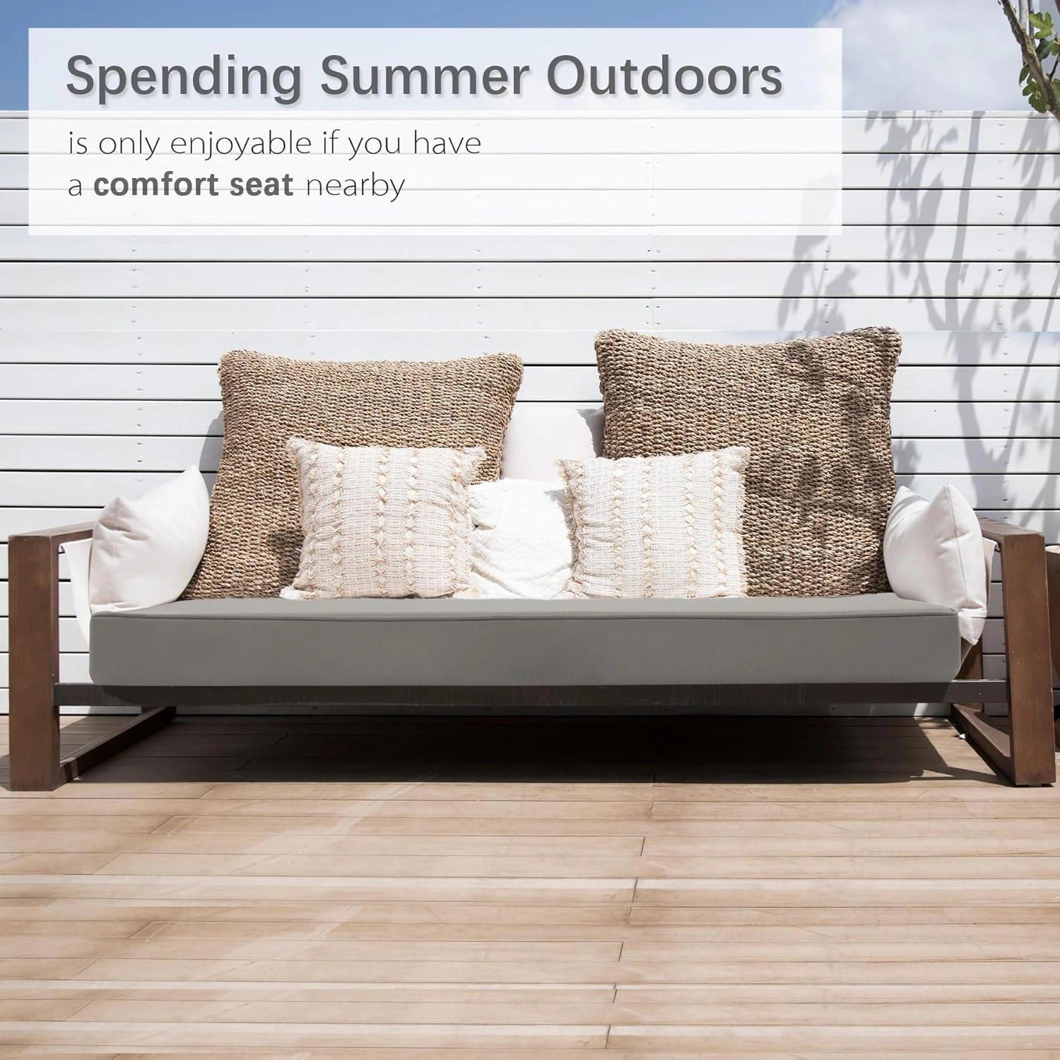 Favoyard Outdoor Bench Cushion 42 x 18 Inch Waterproof Patio Furniture Cushions 3-Year Color Fastness Garden Sofa Settee Couch Swing Pads with Handle and Adjustable Straps, Light Gray