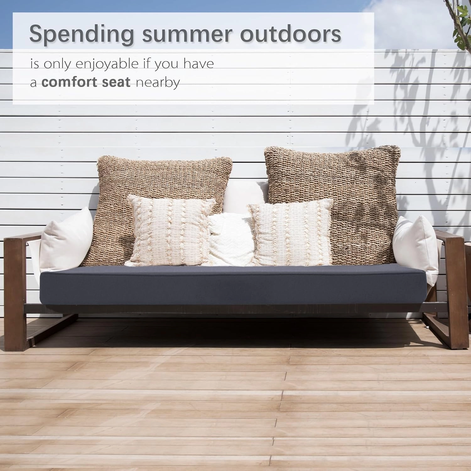 Favoyard Outdoor Bench Cushion 48 x 18 Inch Waterproof Patio Furniture Cushions 3-Year Color Fastness Garden Sofa Settee Couch Swing Pads with Handle and Adjustable Straps, Navy Blue