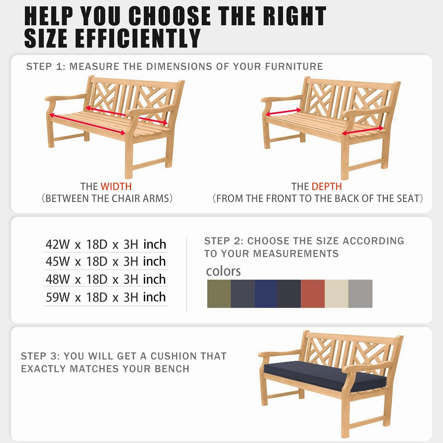 Favoyard Outdoor Bench Cushion 48 x 18 Inch Waterproof Patio Furniture Cushions 3-Year Color Fastness Garden Sofa Settee Couch Swing Pads with Handle and Adjustable Straps, Navy Blue