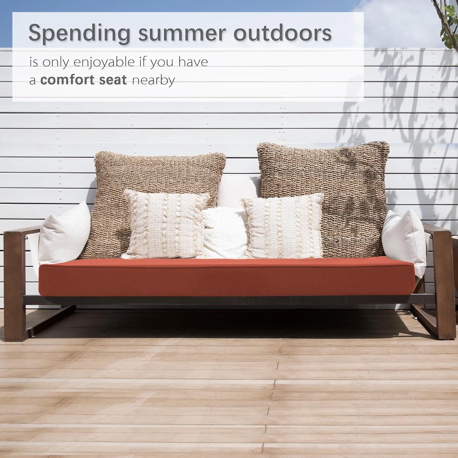 Favoyard Outdoor Bench Cushion 48 x 18 Inch Waterproof Patio Furniture Cushions 3-Year Color Fastness Garden Sofa Settee Couch Swing Pads with Handle and Adjustable Straps, Spice