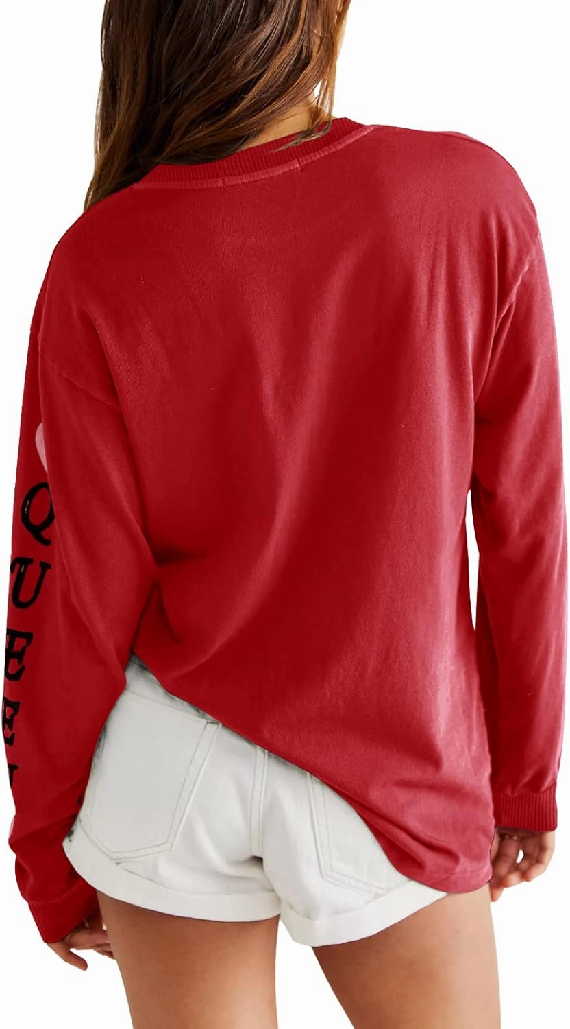Fazortev Womens Crewneck Graphic Sweatshirts Queen Of Hearts Long Sleeve Shirts Cute Loose Fit Casual Pullover Tops