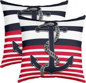 Feelyou Anchor Decor Pillow Covers Home Decor Nautical Themed Ocean Reversible Throw Pillow Covers for Coastal Sea Adventure Duvet Navigation Blue Red Stripe Cover 16 x 16-Inch