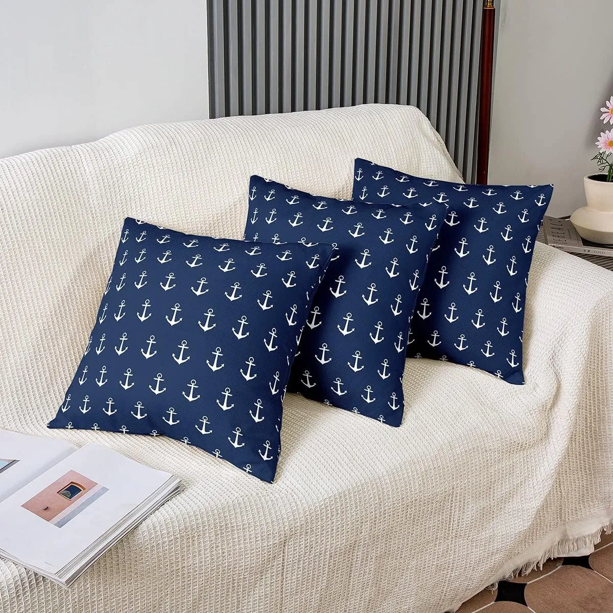 Feelyou Anchor Decor Throw Pillow Covers 18"x18" Set of 2 Soft Nautical Themed Cushion Covers for for Couch Sofa Ocean Coastal Sea Adventure Decorative Pillowcases Outdoor Pillows Covers