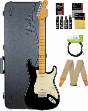 Fender American Professional II Stratocaster - Black Bundle with Case, Strap, Cable, and Guitar Cleaning Kit