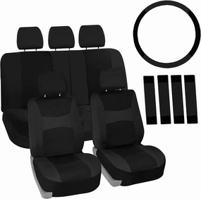 FH Group Car Seat Cover Light Breezy Automotive Seat Covers Flat Foam Padding Cloth Full Combo Set Black Seat Covers, Airbag and Split Rear Universal Fit Interior Accessories for Cars Trucks and SUV