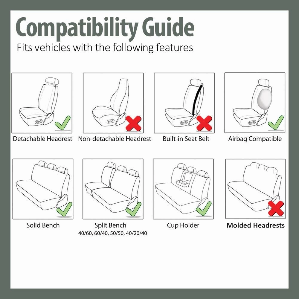 FH Group Car Seat Cover Light Breezy Automotive Seat Covers Flat Foam Padding Cloth Full Combo Set Black Seat Covers, Airbag and Split Rear Universal Fit Interior Accessories for Cars Trucks and SUV