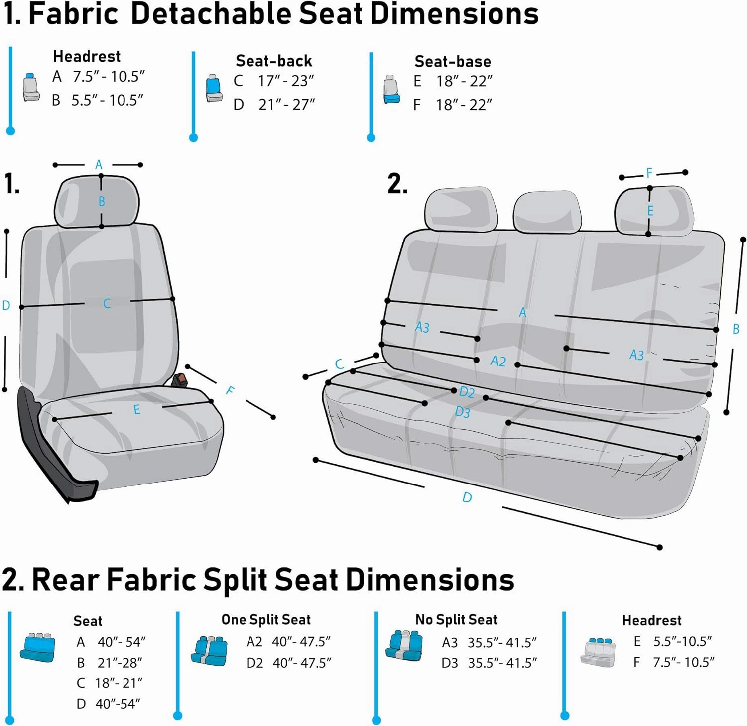 FH Group Car Seat Cover Light Breezy Automotive Seat Covers Flat Foam Padding Cloth Full Combo Set Black Seat Covers, Airbag and Split Rear Universal Fit Interior Accessories for Cars Trucks and SUV