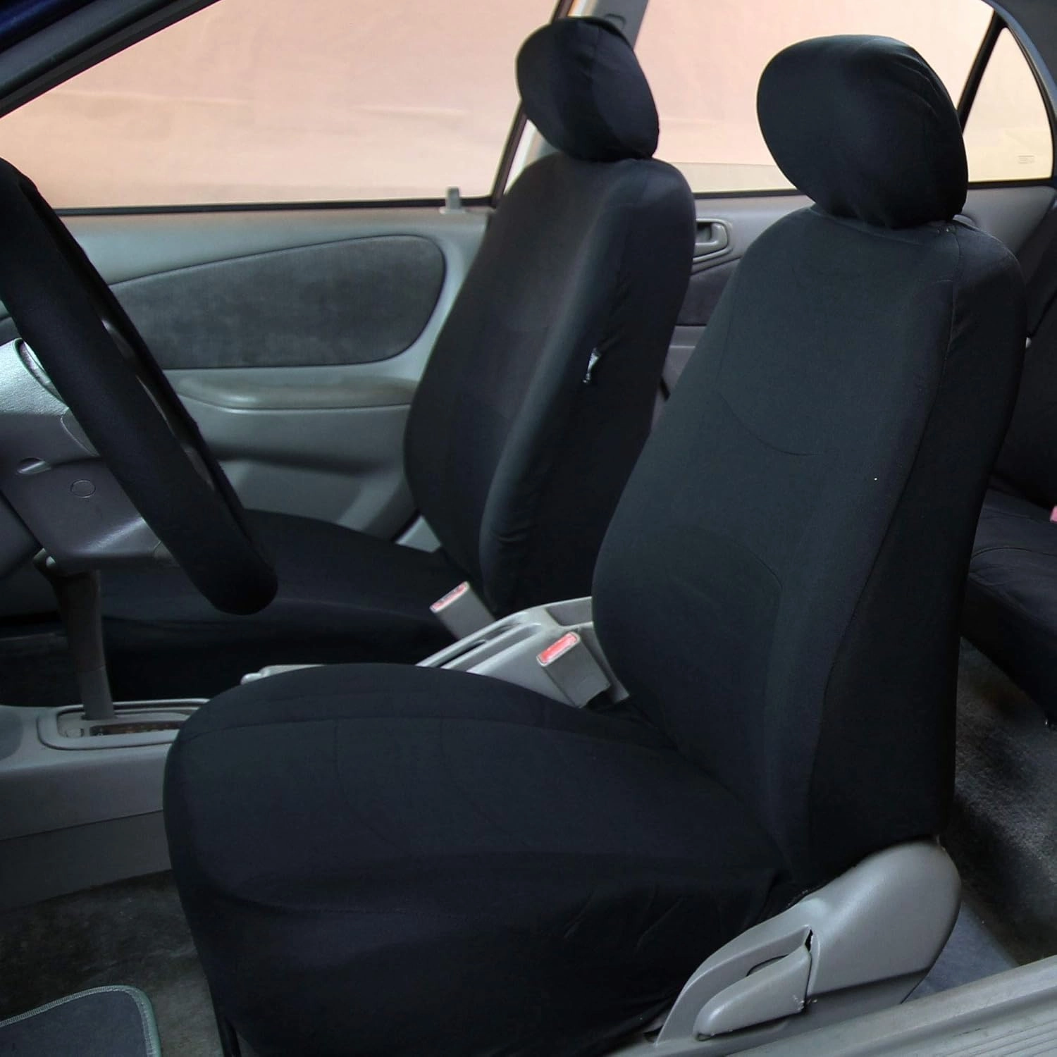 FH Group Car Seat Cover Light Breezy Automotive Seat Covers Flat Foam Padding Cloth Full Combo Set Black Seat Covers, Airbag and Split Rear Universal Fit Interior Accessories for Cars Trucks and SUV