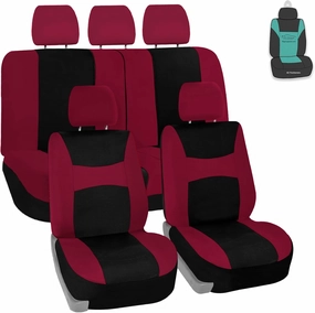 FH Group Car Seat Cover Light Breezy Burgundy Seat Cover Flat Cloth Full Set Automotive Seat Covers, Airbag Compatible & Split Rear Universal Fit Interior Accessories for Cars Trucks and SUV
