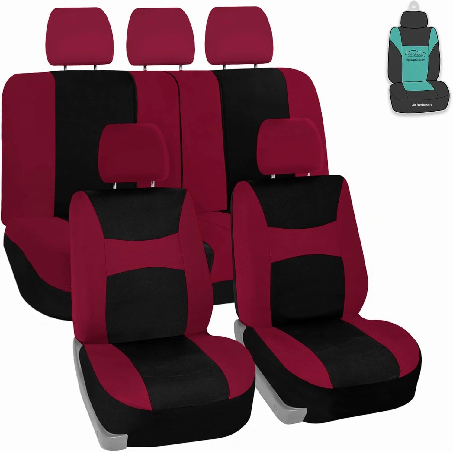 FH Group Car Seat Cover Light Breezy Burgundy Seat Cover Flat Cloth Full Set Automotive Seat Covers, Airbag Compatible & Split Rear Universal Fit Interior Accessories for Cars Trucks and SUV