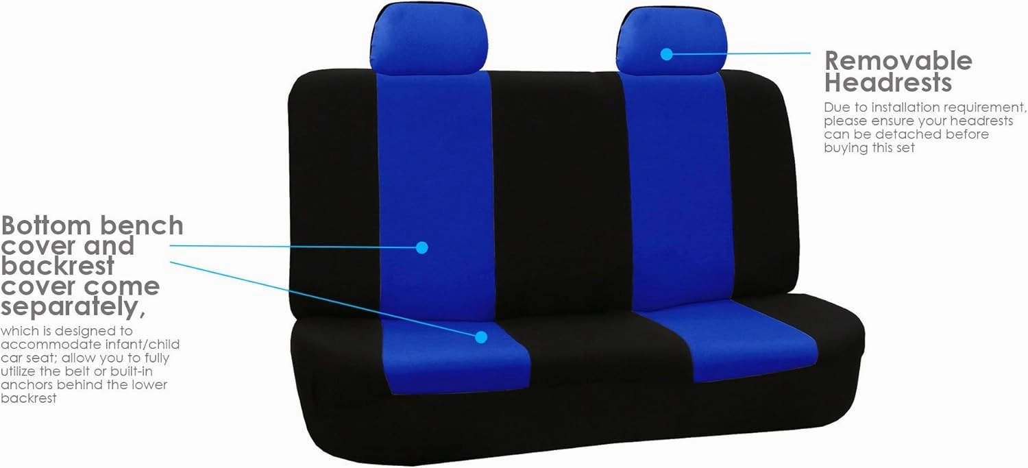FH Group Car Seat Cover Rear Seat Cover for Back Seat Cloth - Universal Fit for Cars with Solid Bench, Blue Car Seat Protector for Dogs and Kids, Car Interior Accessories for SUV, Sedan, and Van