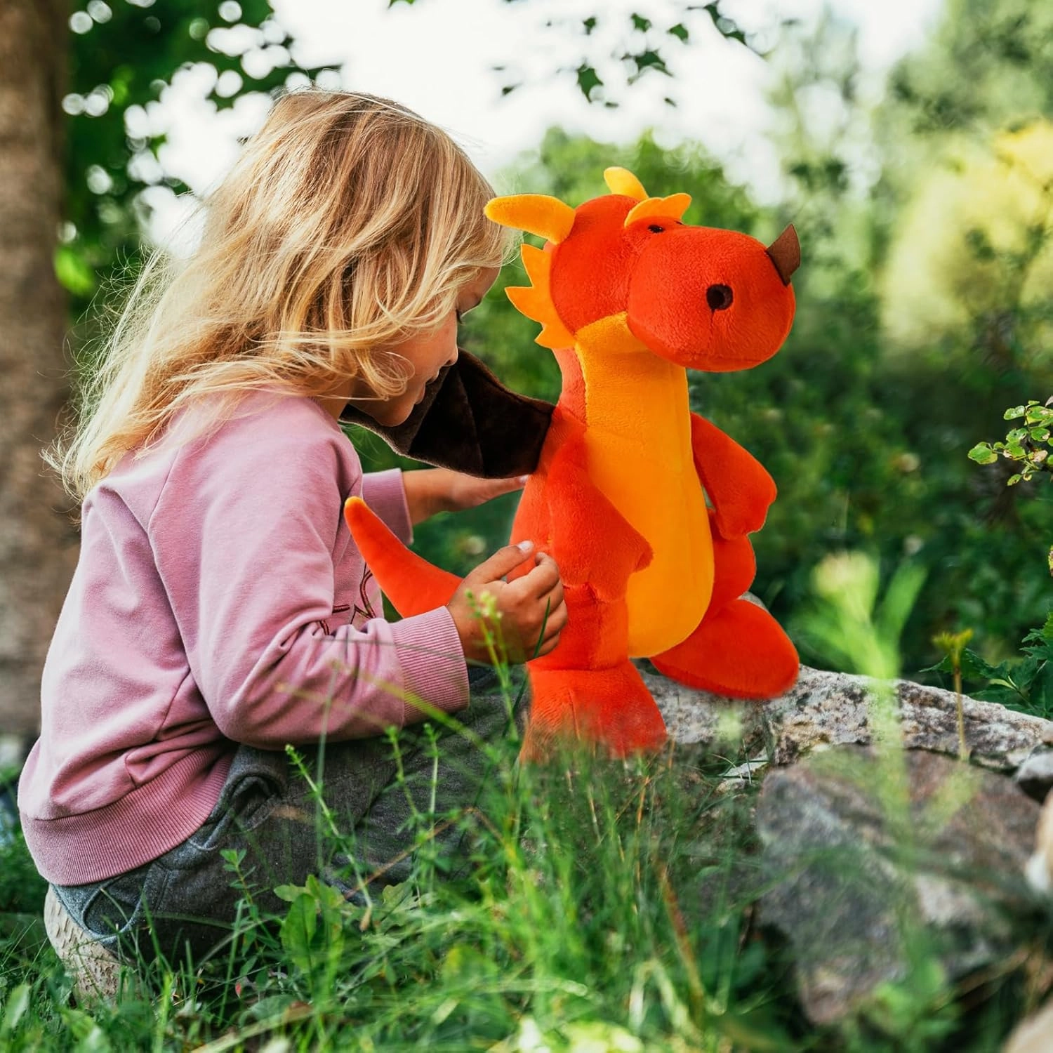 Fire Dragon - Cute Dinosaurs Stuffed Animal Plush Toy - Adorable Soft Dragon Toy Plushies and Gifts - Perfect Present for Kids, Babies, Toddlers (Orange,15.7 inch/40cm)