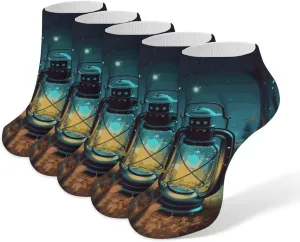 Fireflies And Lantern Ankle Socks for Men & Women, 5 Pairs Breathable Soft Low Cut Socks, Stretch Sweat Wicking Sox