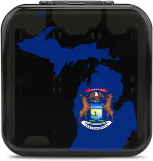 Flag Map of Michigan Funny Game Card Case Pattern Game Card Storage Box Cards Holder with 24 Slots