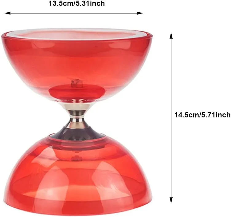 Flashing Triple Bearing Diabolo, Soft Rubber Yoyo Set, with 1 x Diabolo, 1 x Spare 10m Rope, 2 x Professional Poles, 1 x Net Bag, for Beginners & Experienced Players (Red)