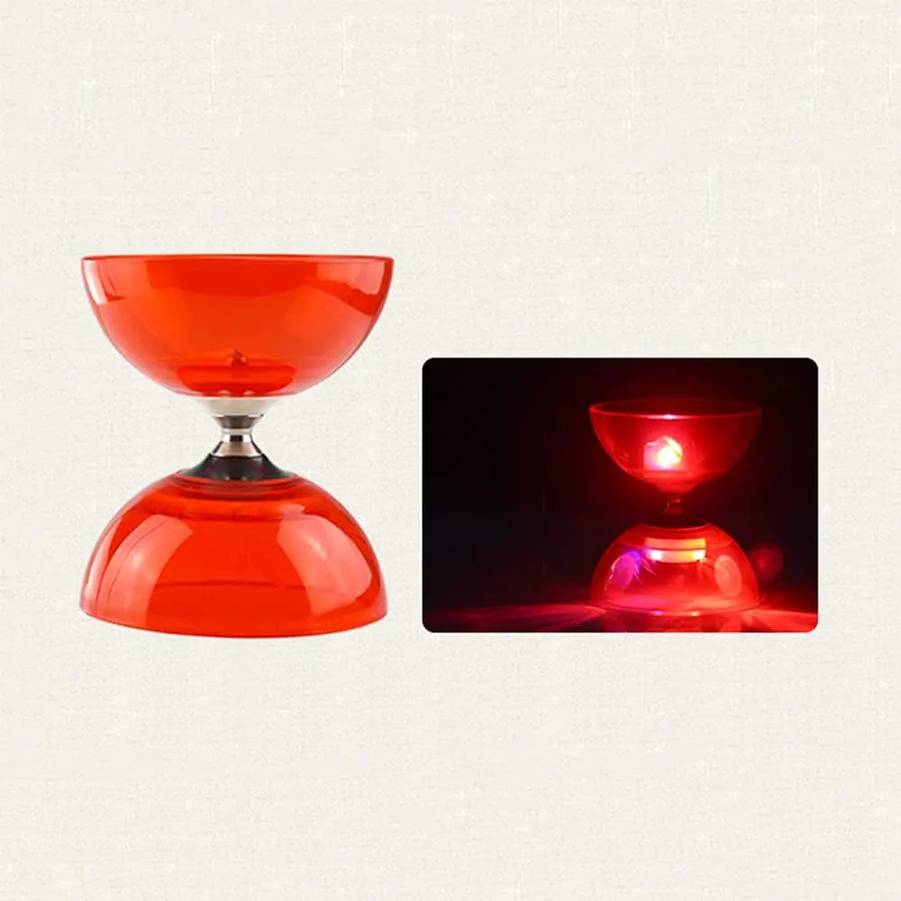 Flashing Triple Bearing Diabolo, Soft Rubber Yoyo Set, with 1 x Diabolo, 1 x Spare 10m Rope, 2 x Professional Poles, 1 x Net Bag, for Beginners & Experienced Players (Red)