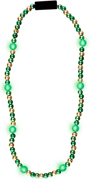 FlashingBlinkyLights Green & Gold Light Up LED Mardi Gras Beads Necklace