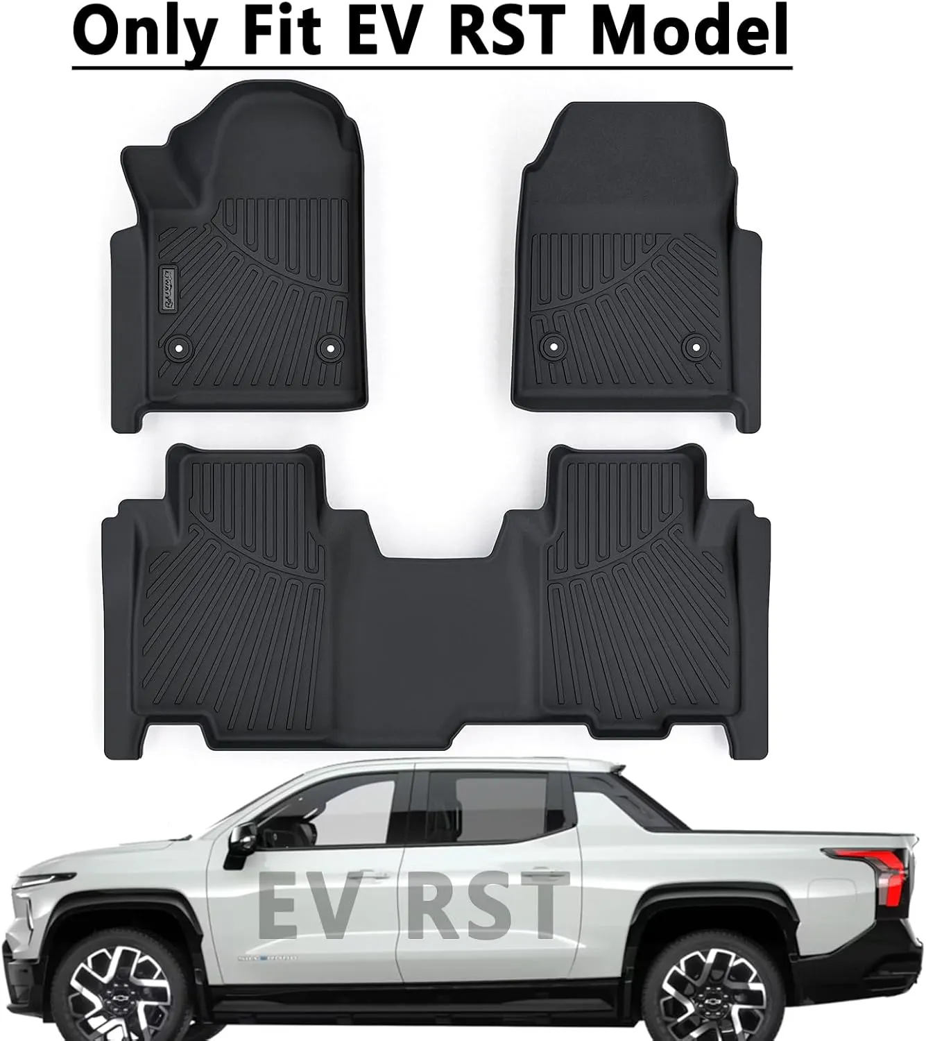 Floor Mats for 2024 2025 Chevy Silverado EV RST（Only Fit RST Model） Only EV,TPE All Weather Protection 2 Rows Car Floor Liners Accessories for Chevrolet Silverado-Black