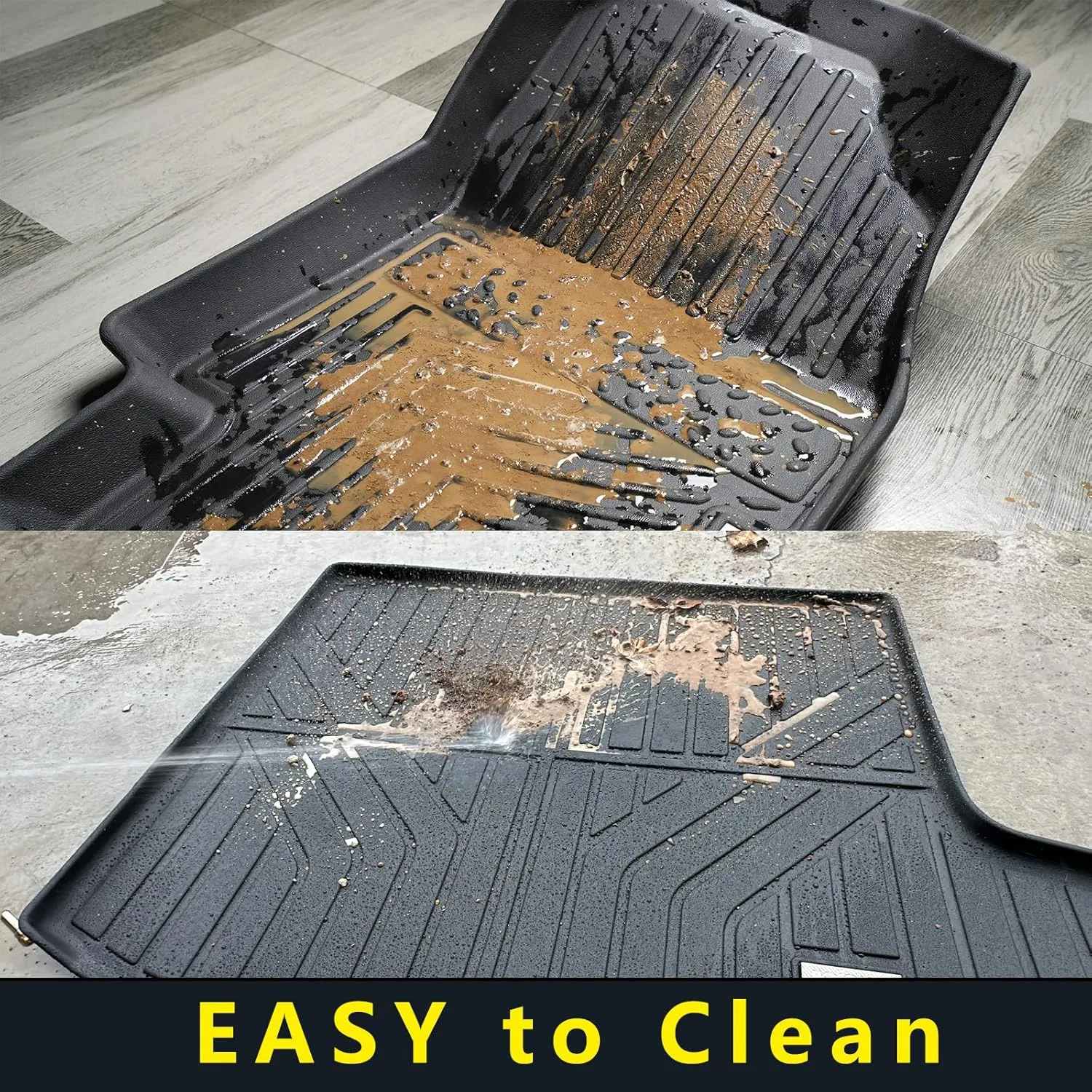 Floor Mats for 2024 2025 Chevy Silverado EV RST（Only Fit RST Model） Only EV,TPE All Weather Protection 2 Rows Car Floor Liners Accessories for Chevrolet Silverado-Black