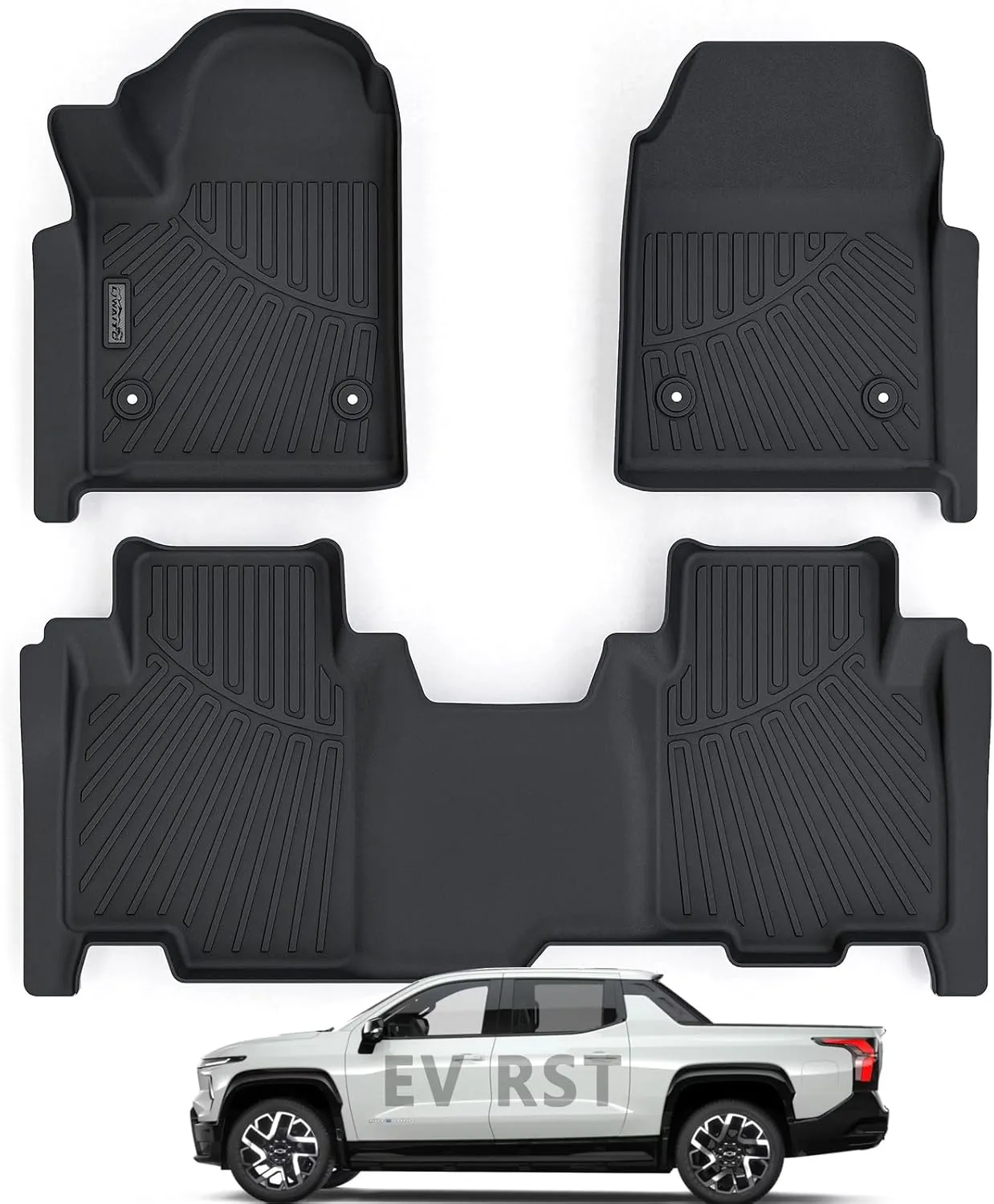 Floor Mats for 2024 2025 Chevy Silverado EV RST（Only Fit RST Model） Only EV,TPE All Weather Protection 2 Rows Car Floor Liners Accessories for Chevrolet Silverado-Black