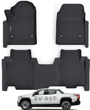 Floor Mats for 2024 2025 Chevy Silverado EV RST（Only Fit RST Model） Only EV,TPE All Weather Protection 2 Rows Car Floor Liners Accessories for Chevrolet Silverado-Black