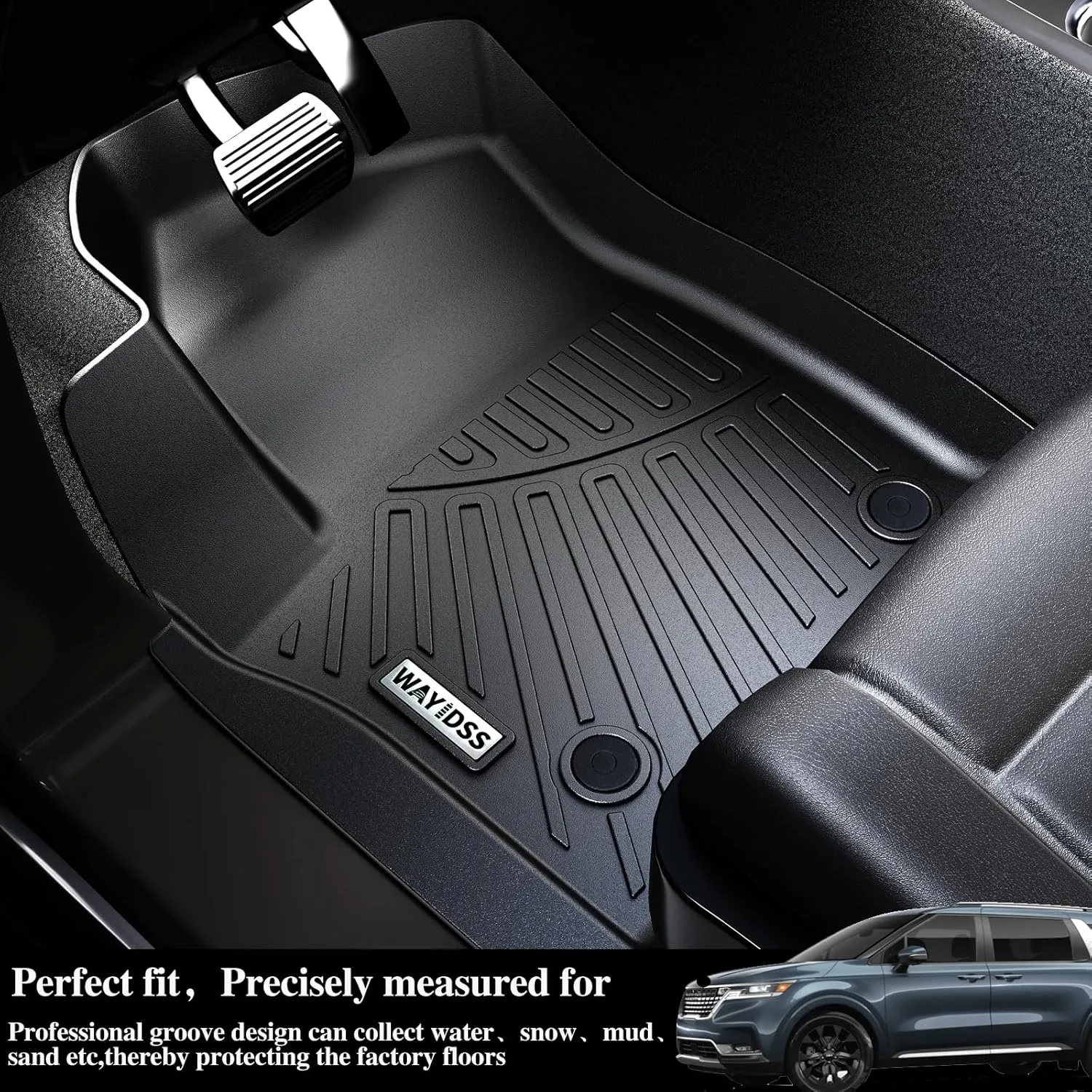 Floor Mats for Kia Carnival 2022 2023 2024 2025-NON Hybrid, 3 Rows Full Set(Only Fits 8 Seats.Fits LX w/seat Package, EX and SX. Does NOT fit Prestige Models),TPE All Weather Car Floor Liners
