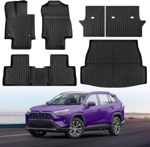 Floor Mats for Toyota RAV4 2025 2024-2019 (Include Hybrid) Full Set All Weather Floor Mats for Toyota RAV4 Accessories 2025 2024-2019 TPE Back Seat Cover Protector Trunk Frunk Mat