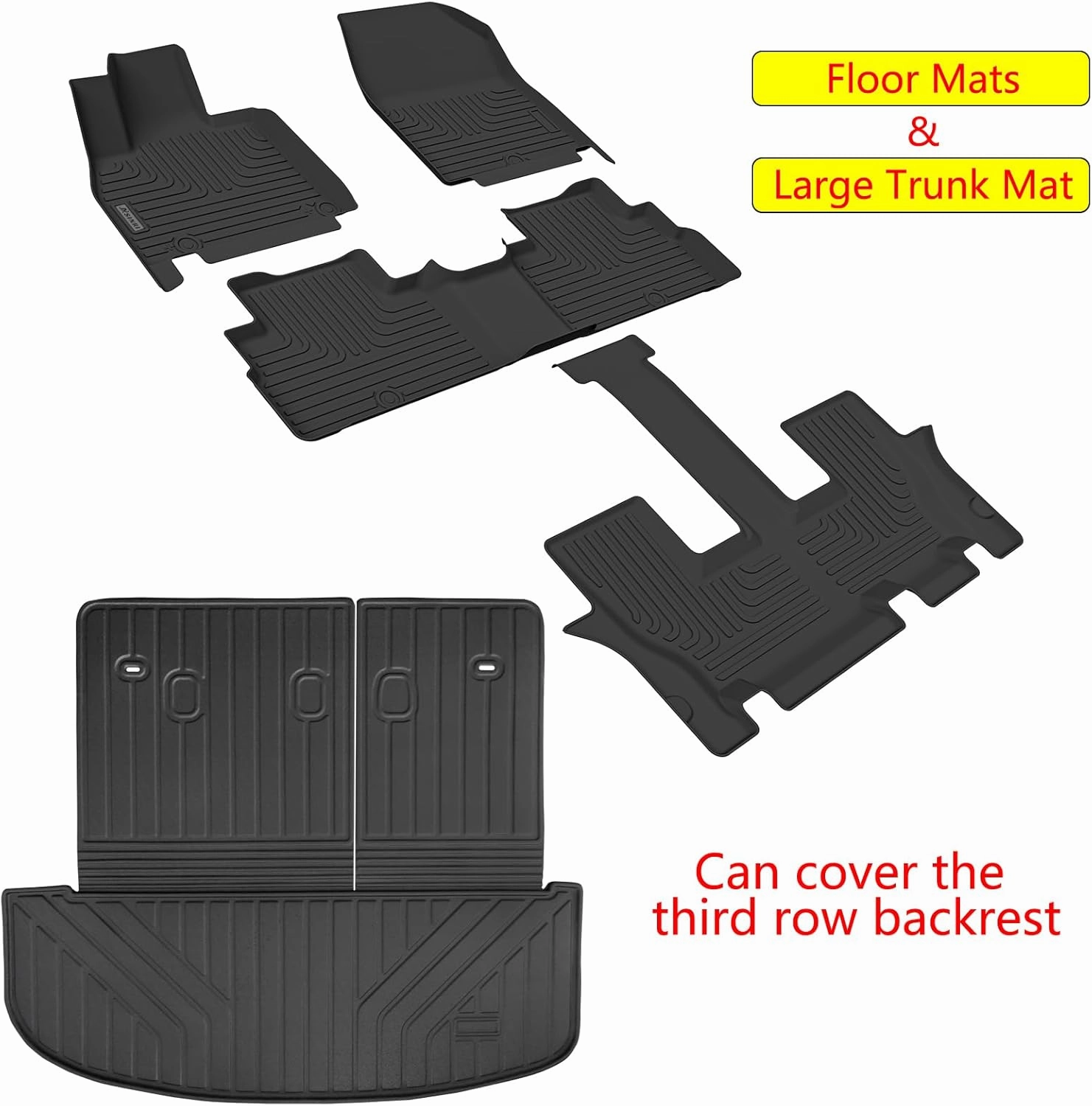 Floor Liners & Cargo Liners for 2020-2024 2025 Kia Telluride 7&8 Seats with Backrest Protection,TPE All Weather Protection 3 Rows Car Floor Mats with Trunk Mat Covering The backrest