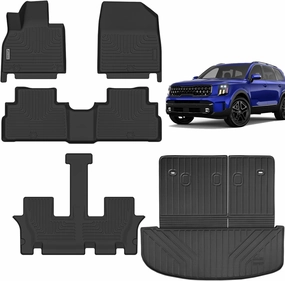 Floor Liners & Cargo Liners for 2020-2024 2025 Kia Telluride 7&8 Seats with Backrest Protection,TPE All Weather Protection 3 Rows Car Floor Mats with Trunk Mat Covering The backrest