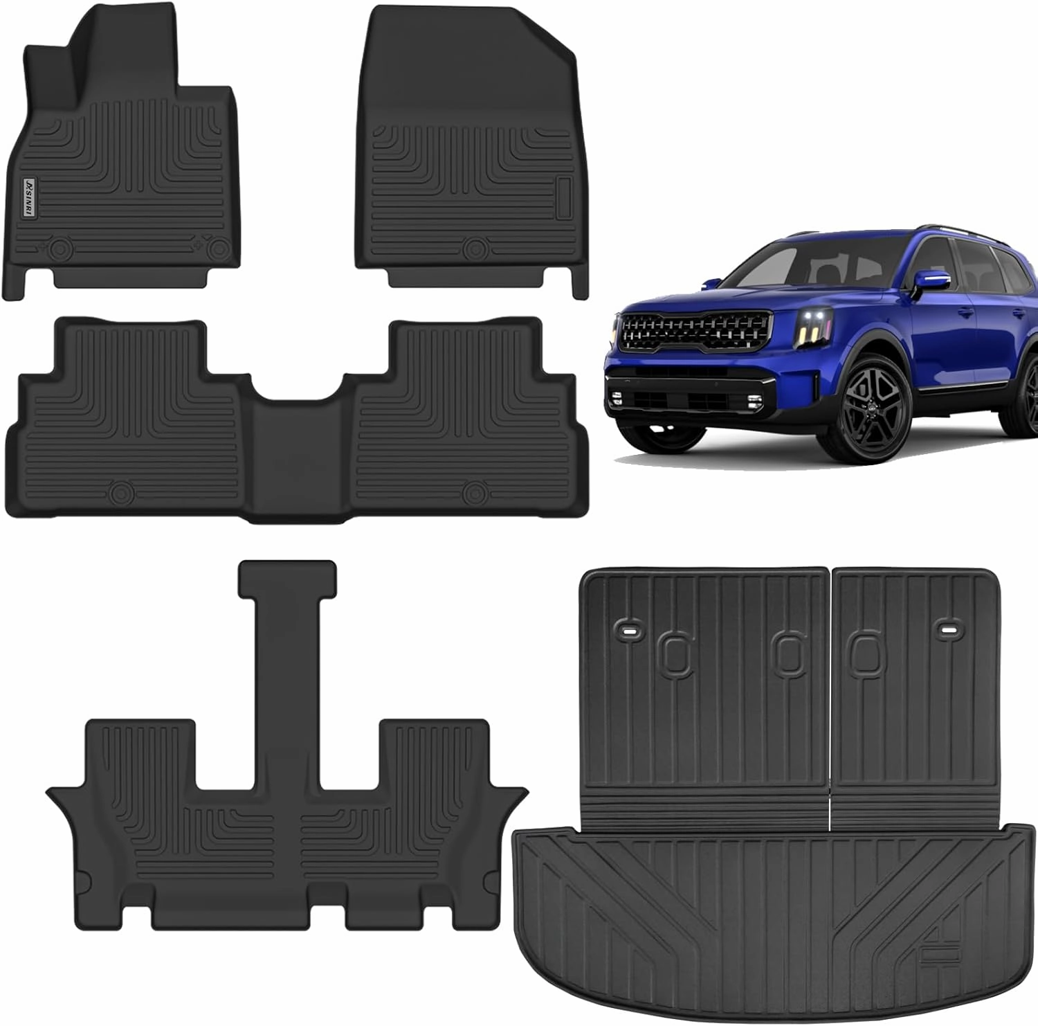 Floor Liners & Cargo Liners for 2020-2024 2025 Kia Telluride 7&8 Seats with Backrest Protection,TPE All Weather Protection 3 Rows Car Floor Mats with Trunk Mat Covering The backrest