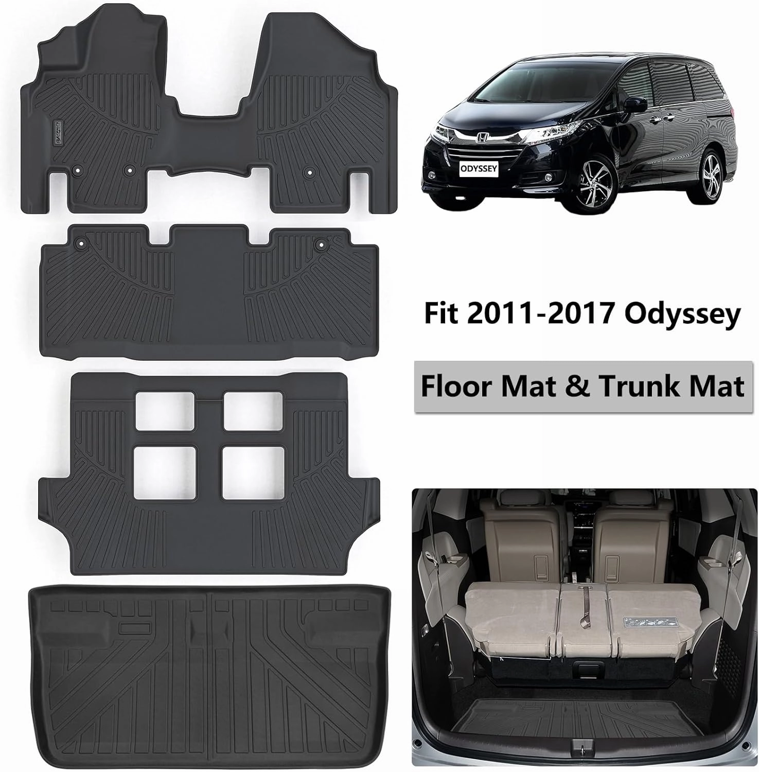 Floor Mats & Cargo Liners for 2011-2017 Honda Odyssey 7 Seats,TPE All Weather Protection Car Floor Liners with Trunk Mat Accessories