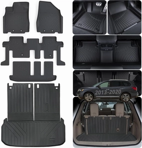 Floor Mats & Large Trunk Mat for 2013-2019 2020 Nissan Pathfinder TPE All Weather Protection Floor Liners with Cargo Liners Covering The Backrest Velcro Mat