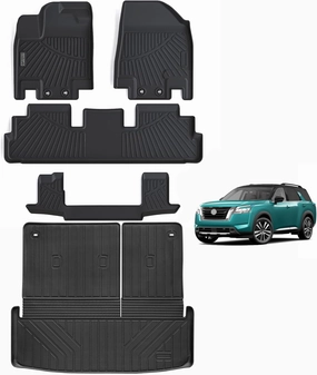 Floor Mats & Trunk Mat & Backrest Mat for 2022-2024 2025 Nissan Pathfinder (Only fit 7 Passenger Models),TPE All Weather Protection Car Floor Liners with Cargo Liner Backrest Accessory