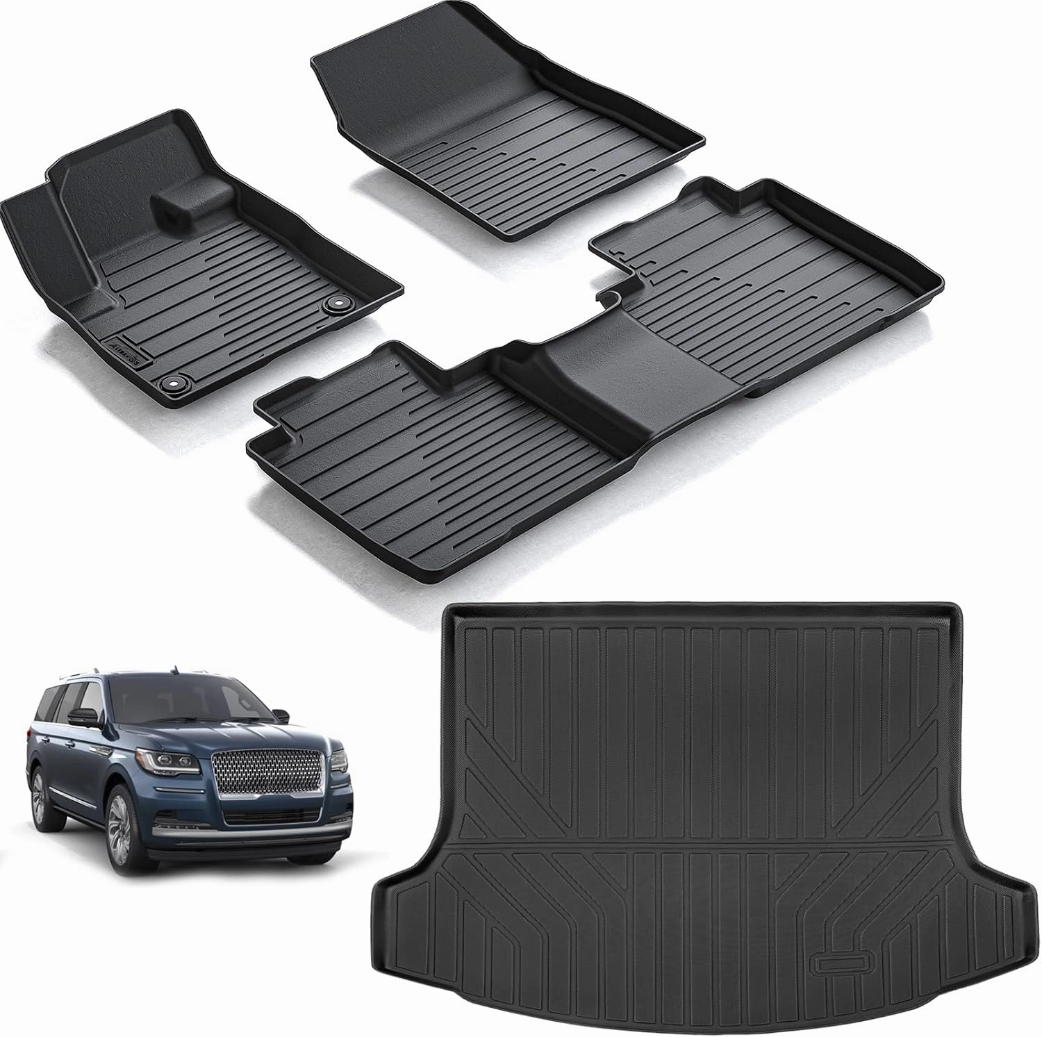 Floor Mats & Trunk Mat for 2024 2025 Lincoln Nautilus TPE All Weather Protection 1st & 2nd Row Car Floor Liners Front & Cargo Liners Accessories-Black