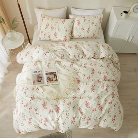 Floral Duvet Cover Queen Soft Cotton Bedding Set Queen Aesthetic Shabby Chic Girls Flower Pattern Duvet Cover Set 3 Piece Breathable Garden Botanical Comforter Cover with 2 Pillowcases