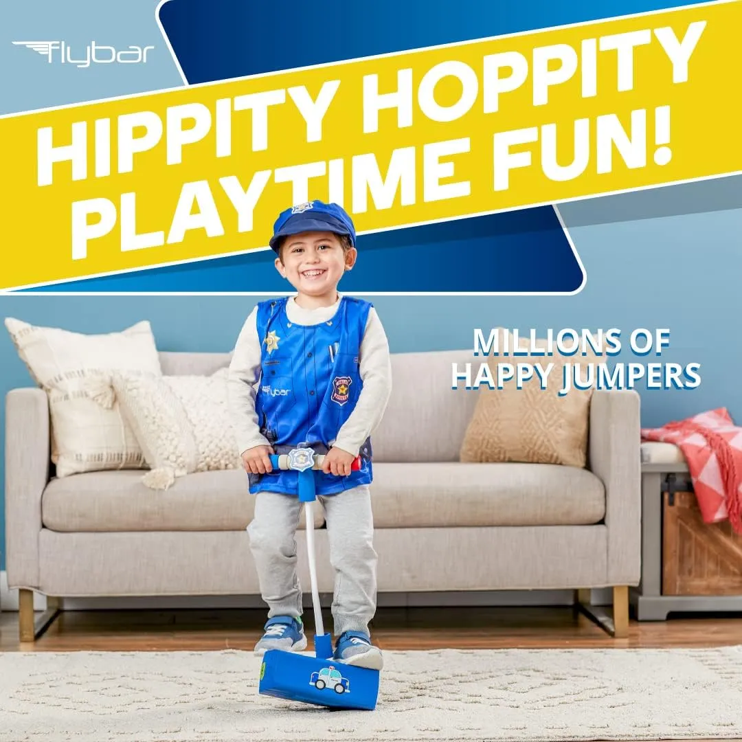Flybar Pogo Hopper Pretenders Police Role Play Costume Set- Includes Police Cap and Vest, Police Pogo Hopper with Siren and Flashing Lights - Indoor and Outdoor Fun for Ages 3 and Up