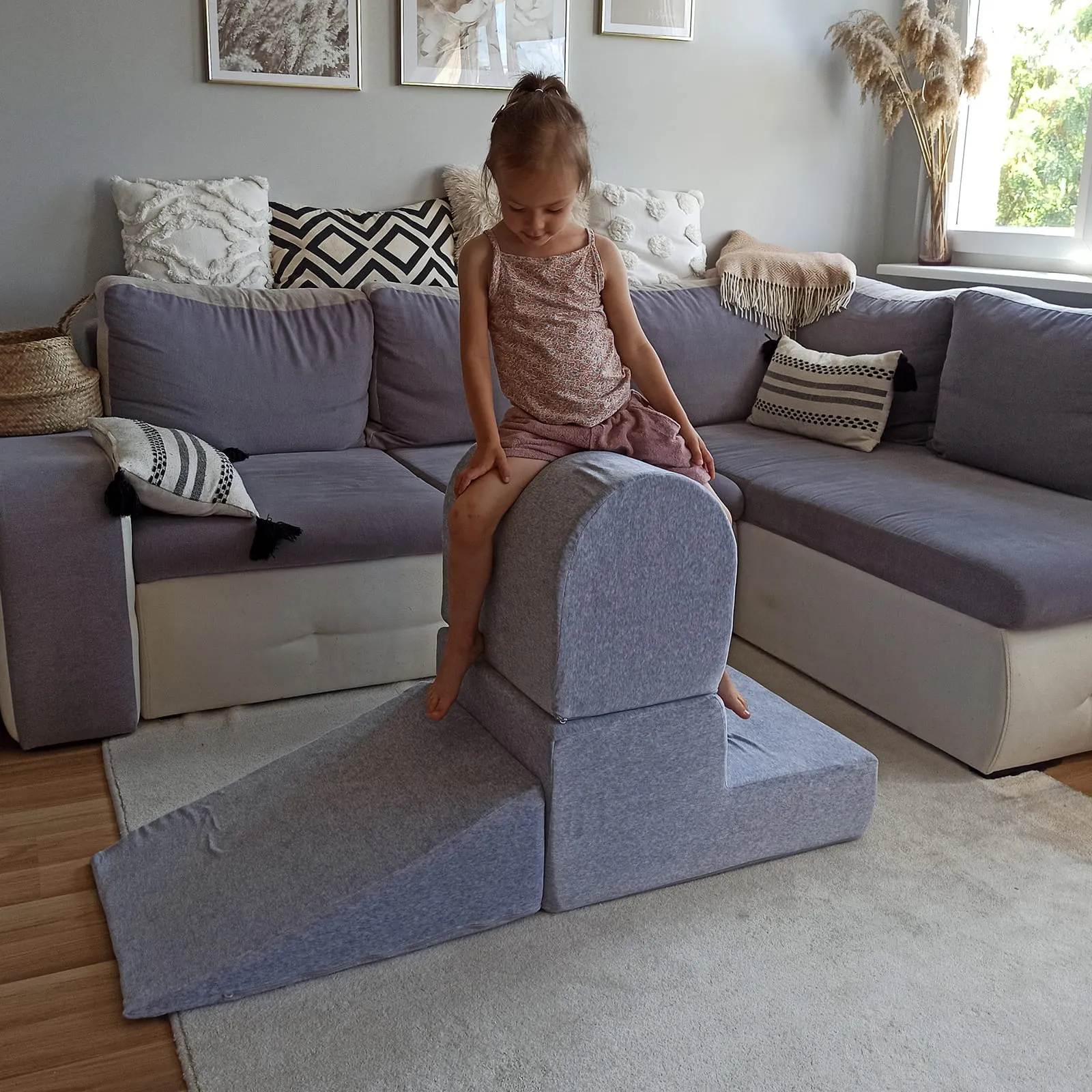 Foam 3 Elements Playset With Ball Pit 90x30cm With 200 Balls Certified, Velvet, Light Gray/Without Balls