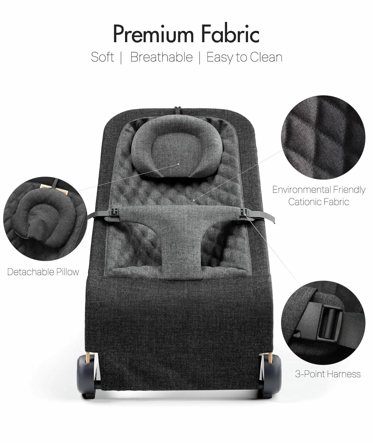 Fodoss Baby Bouncer,Portable Seat for Infants, Ergonomic Design Baby Bouncer Chair, Bouncer for Babies 0-12 Months, Black