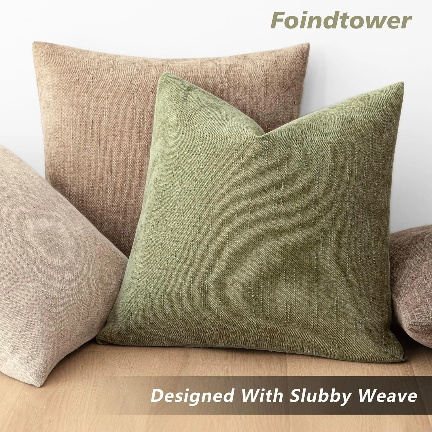 Foindtower Pack of 2 Soft Textured Chenille Throw Decorative Pillow Covers Square Accent Solid Cushion Cover Cozy Neutral Farmhouse Pillow Case for Couch Sofa Bedroom Living Room 18x18 Inch,Sage Green