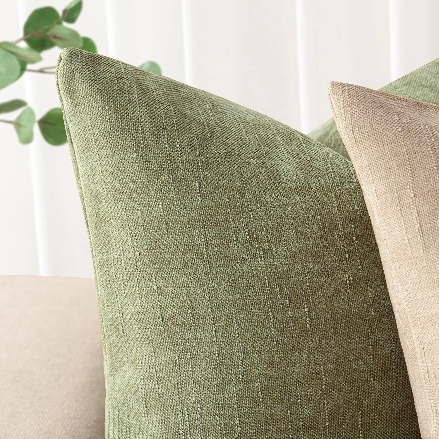 Foindtower Pack of 2 Soft Textured Chenille Throw Decorative Pillow Covers Square Accent Solid Cushion Cover Cozy Neutral Farmhouse Pillow Case for Couch Sofa Bedroom Living Room 18x18 Inch,Sage Green