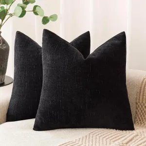 Foindtower Pack of 2 Soft Textured Throw Decorative Pillow Covers Square Accent Solid Cushion Cover Cozy Farmhouse Pillow Case with Zipper for Couch Sofa Bedroom Living Room 18x18 Inch, Black