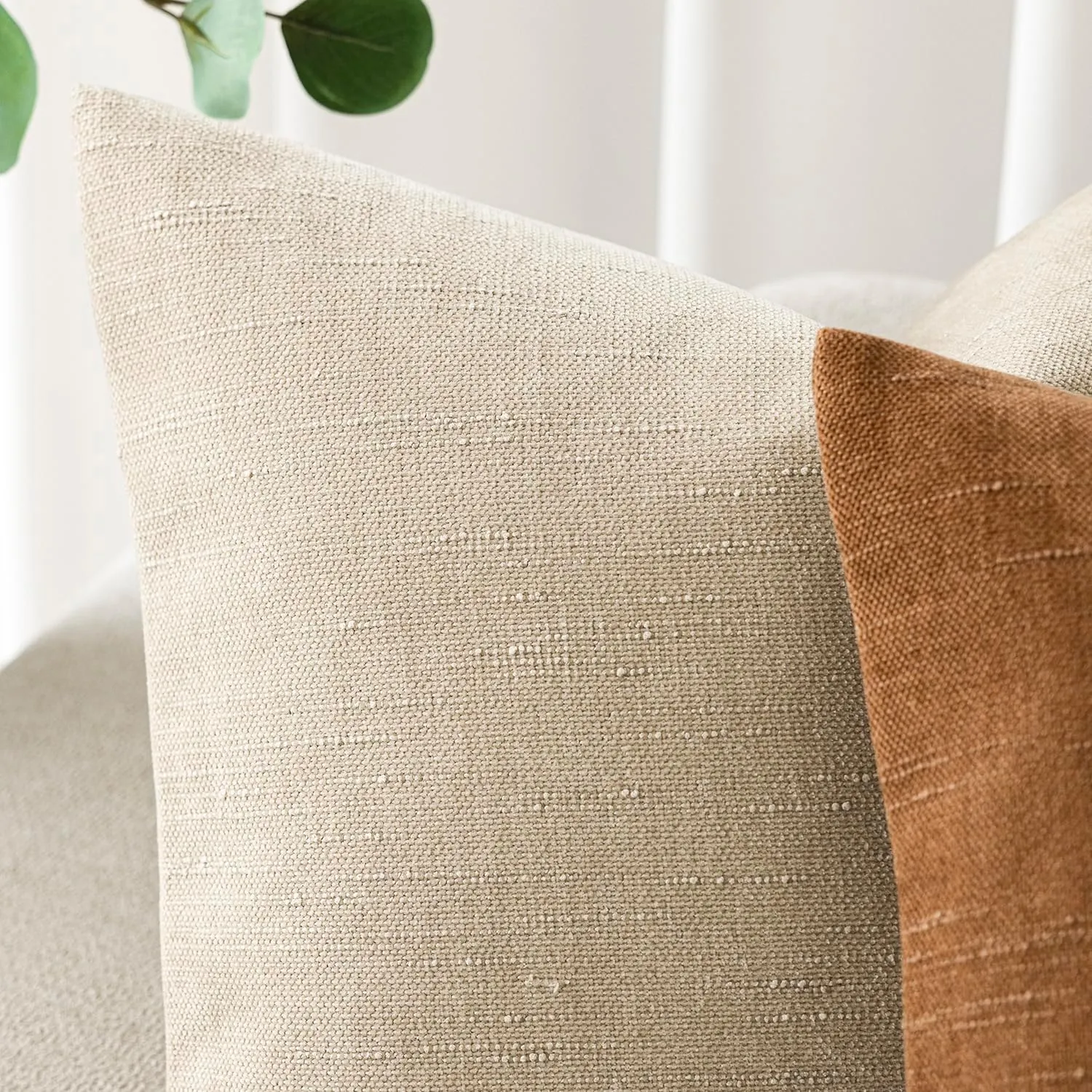 Foindtower Pack of 2 Soft Textured Throw Decorative Pillow Covers Square Accent Solid Cushion Cover Cozy Neutral Farmhouse Pillow Case for Couch Sofa Bedroom Living Room 18x18 Inch, Beige