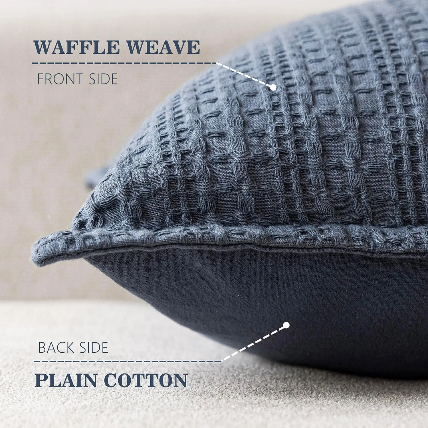 Foindtower Set of 2 Decorative Cotton Waffle Weave Throw Pillow Covers Euro Shams Cushion Covers Accent European Pillowcase for Bed Couch Sofa Bedroom Living Room Home Decor 18×18 Inch Blue
